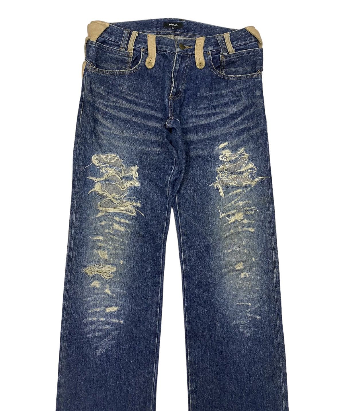 If Six Was Nine 🔥RARE PRIGS DISTRESSED DENIM LEATHER WAIST PART JEANS Size US 32 / EU 48 - 5 Thumbnail