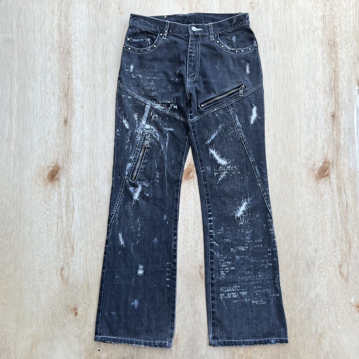 BERNINGS SHO BERNING-SHO BLACK WASHE POEM STUDED BONDAGE PUNK FLARE DENIM Size US 31 - 1 Thumbnail