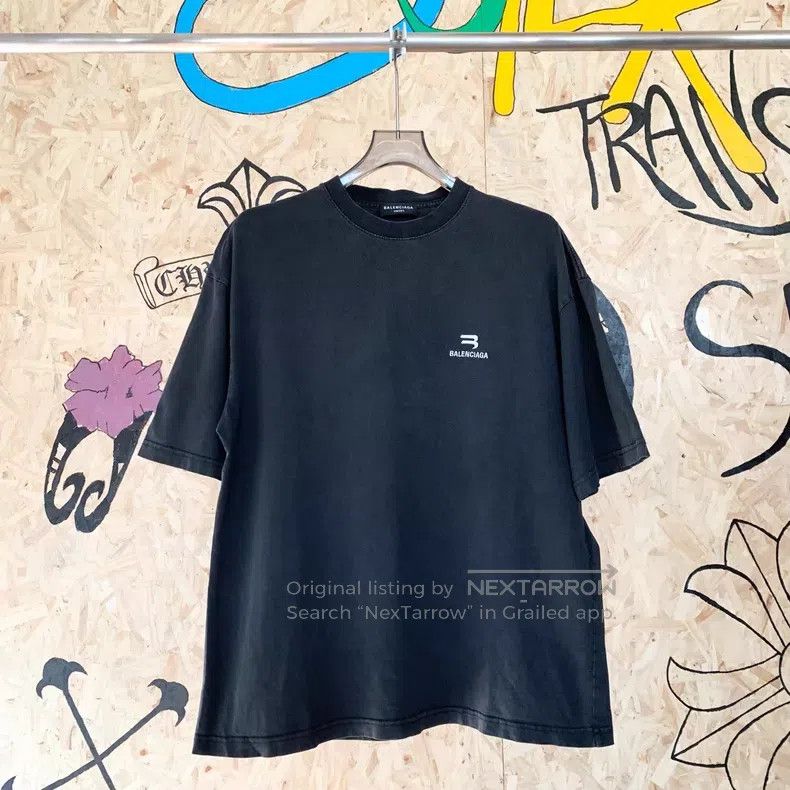 Balenciaga Balenciaga Embroidered Washed Destroyed Black Short Sleeve Size US M / EU 48-50 / 2 - 1 Thumbnail