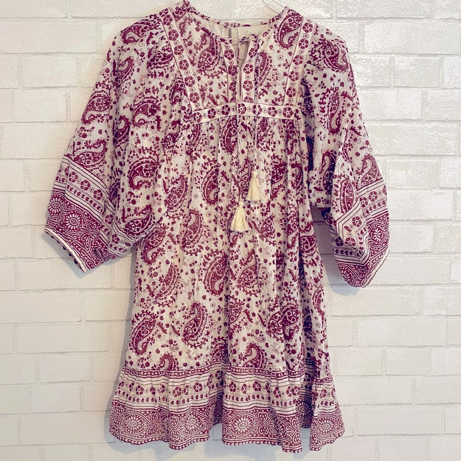 Cleobella EUC Cleobella $198 Mini Dress Burgundy Block Print sz SM Size S / US 4 / IT 40 - 2 Thumbnail