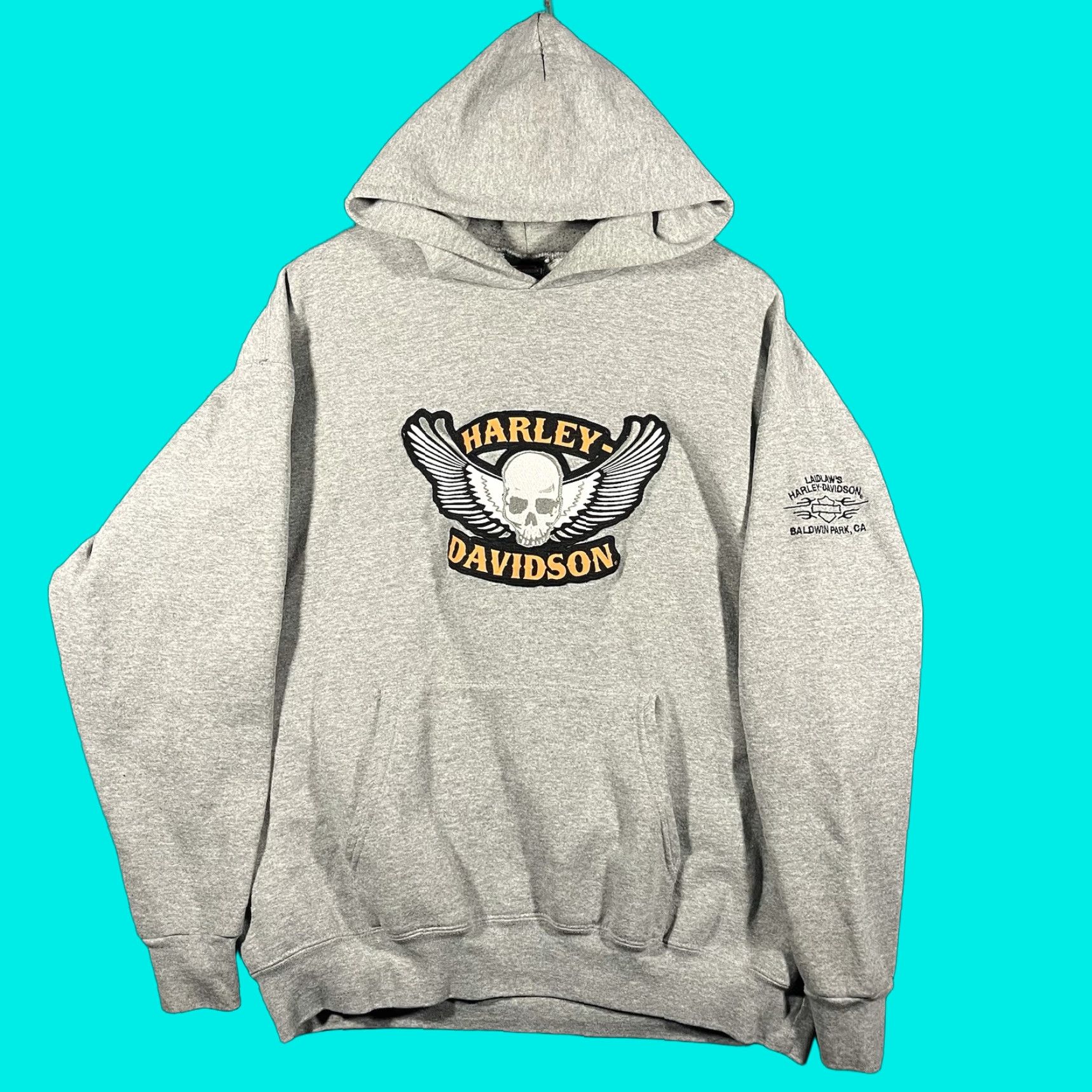 Harley Davidson VINTAGE Harley-Davidson Hoodie Mens 2XL Gray Skull Eagle Wings Biker 90s Y2K Shirt Size US XXL / EU 58 / 5 - 1 Thumbnail