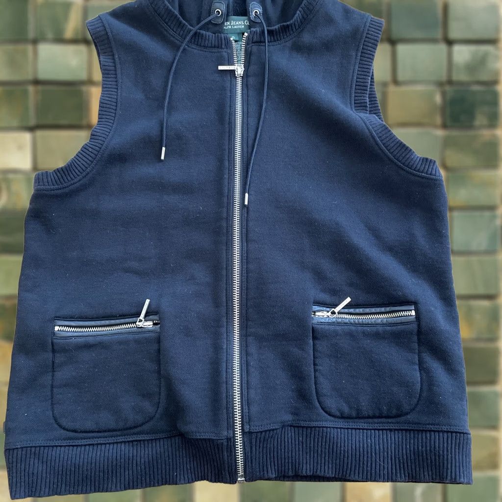 CO VINTAGE RALPH LAUREN Hooded Vest Black Cotton Zip LAUREN JEANS Co Y2K Grunge | Vest | Womens | S | Blue Size 28" / US 6 / IT 42 - 1 Thumbnail