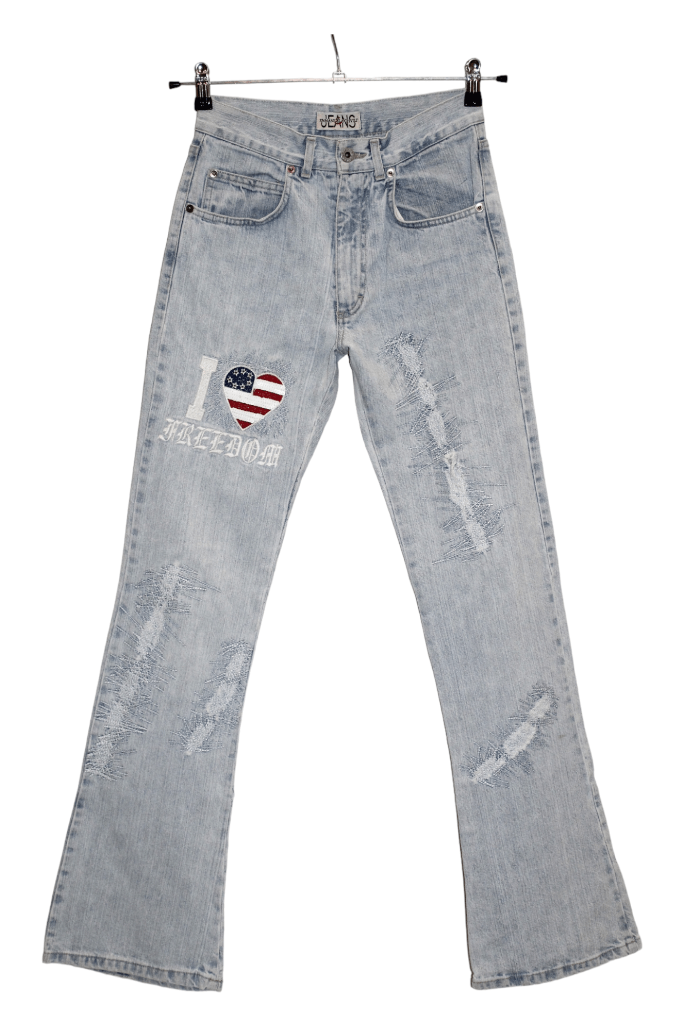 Emmanuelle Khanh 80's Emmanuel Schivili Faded Stitched Blue Straight Jeans Size US 27 - 2 Thumbnail