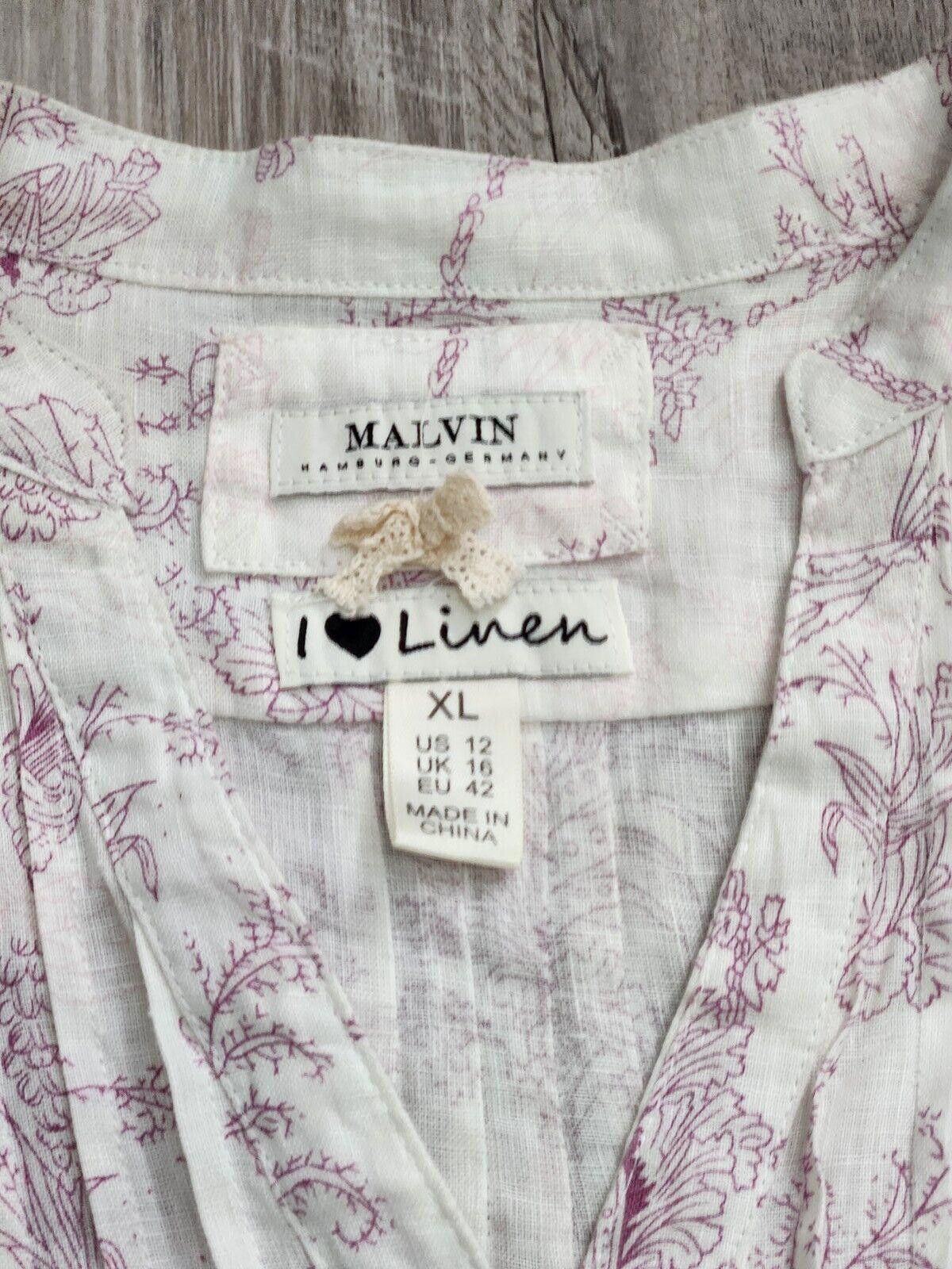 Designer Malvin I Love Linen Top Extra Large Tunic Shirt 3/4 Sleeves Size XL / US 12-14 / IT 48-50 - 3 Thumbnail