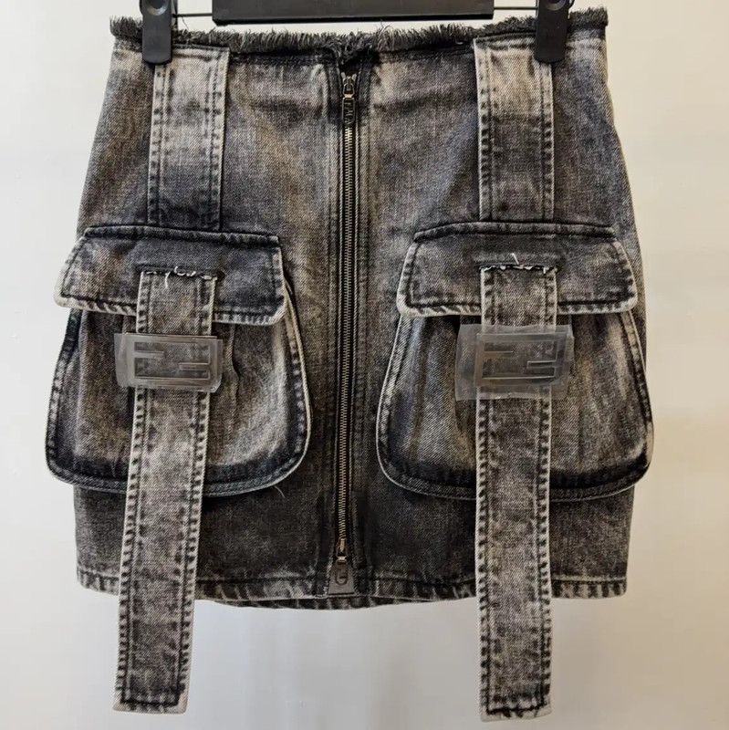 Fendi Fendi Black Denim A-Line Mini Skirt 0089 Size 22" - 1 Thumbnail