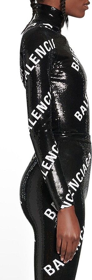 Balenciaga o1bcso1str1124 Allover Logo Embroidered Long Sleeve Top Size XS / US 0-2 / IT 36-38 - 6 Thumbnail