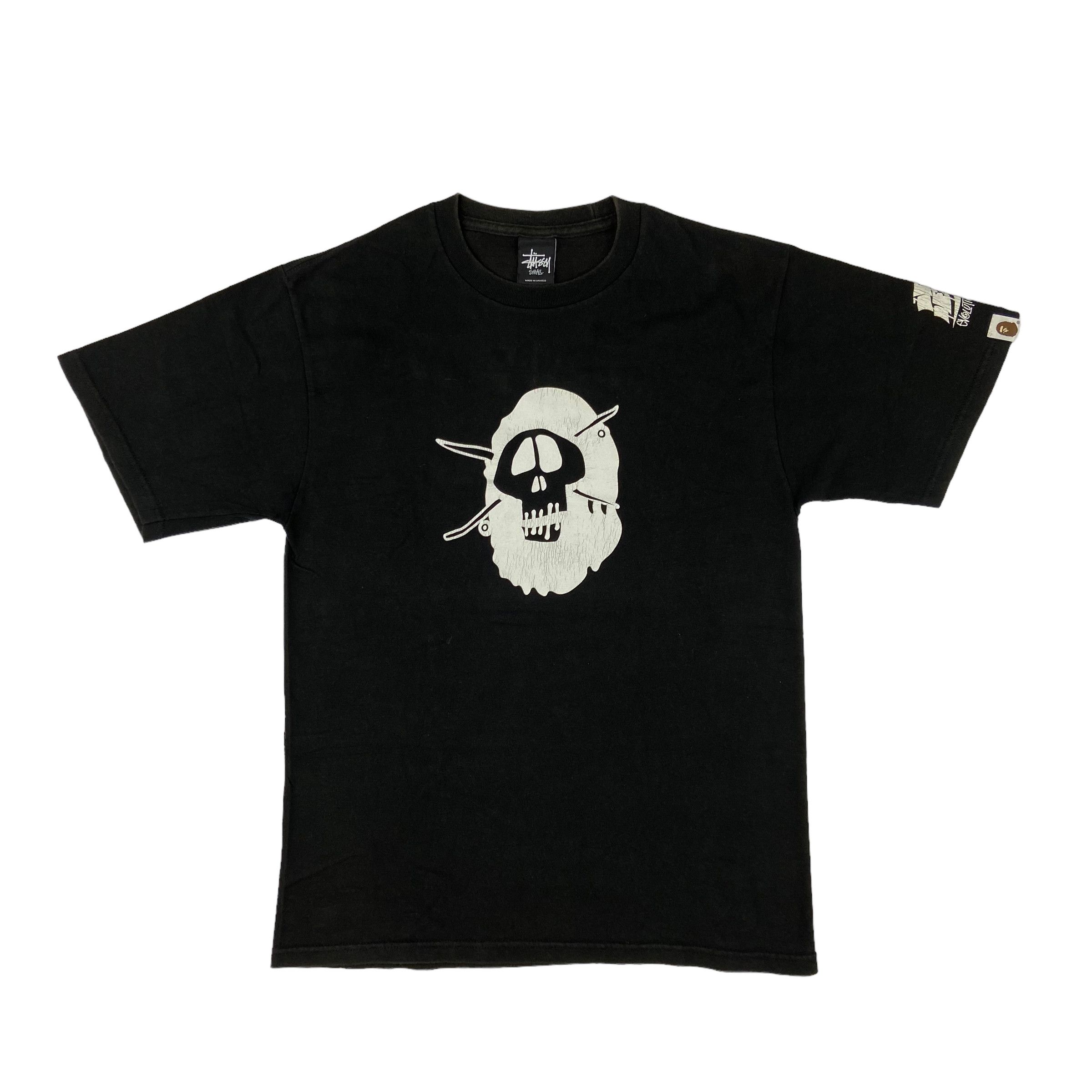 image of Og Bape x Stussy Skull Ape Head Tee in Black, Men's (Size Small)