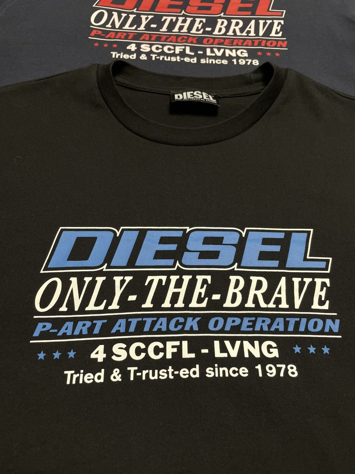 Diesel x2 Diesel Only The Brave Blue And Black T-Shirts Size US M / EU 48-50 / 2 - 7 Thumbnail
