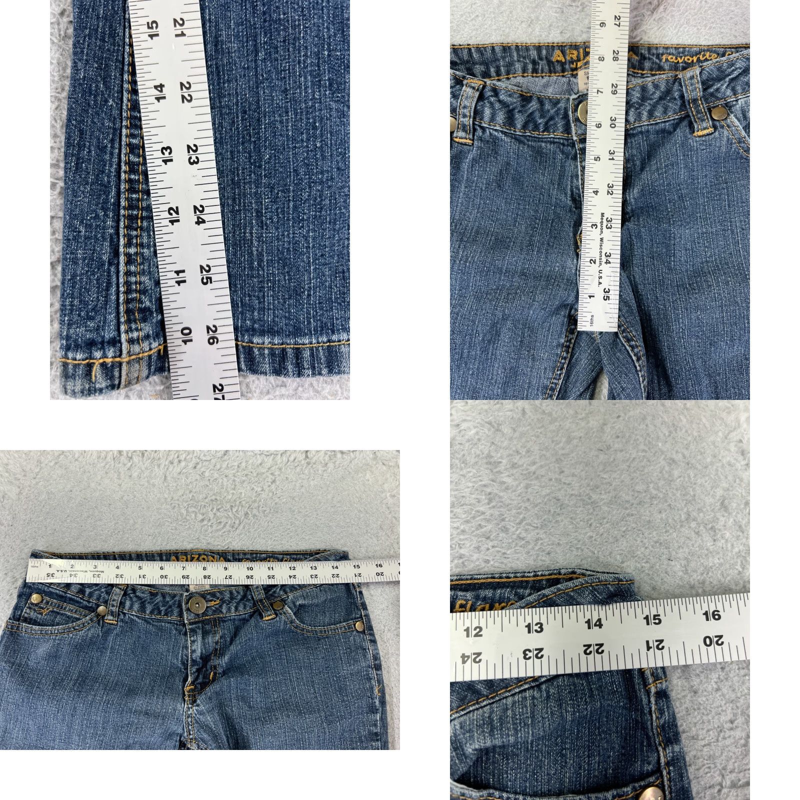 Vintage Arizona Jeans Co Jeans Womens 7 Blue Denim Flared 28x27 Cotton Distressed Zipper Cowboy Southwestern American Designer 90s Mens Girls? Size 28" / US 6 / IT 42 - 8 Thumbnail