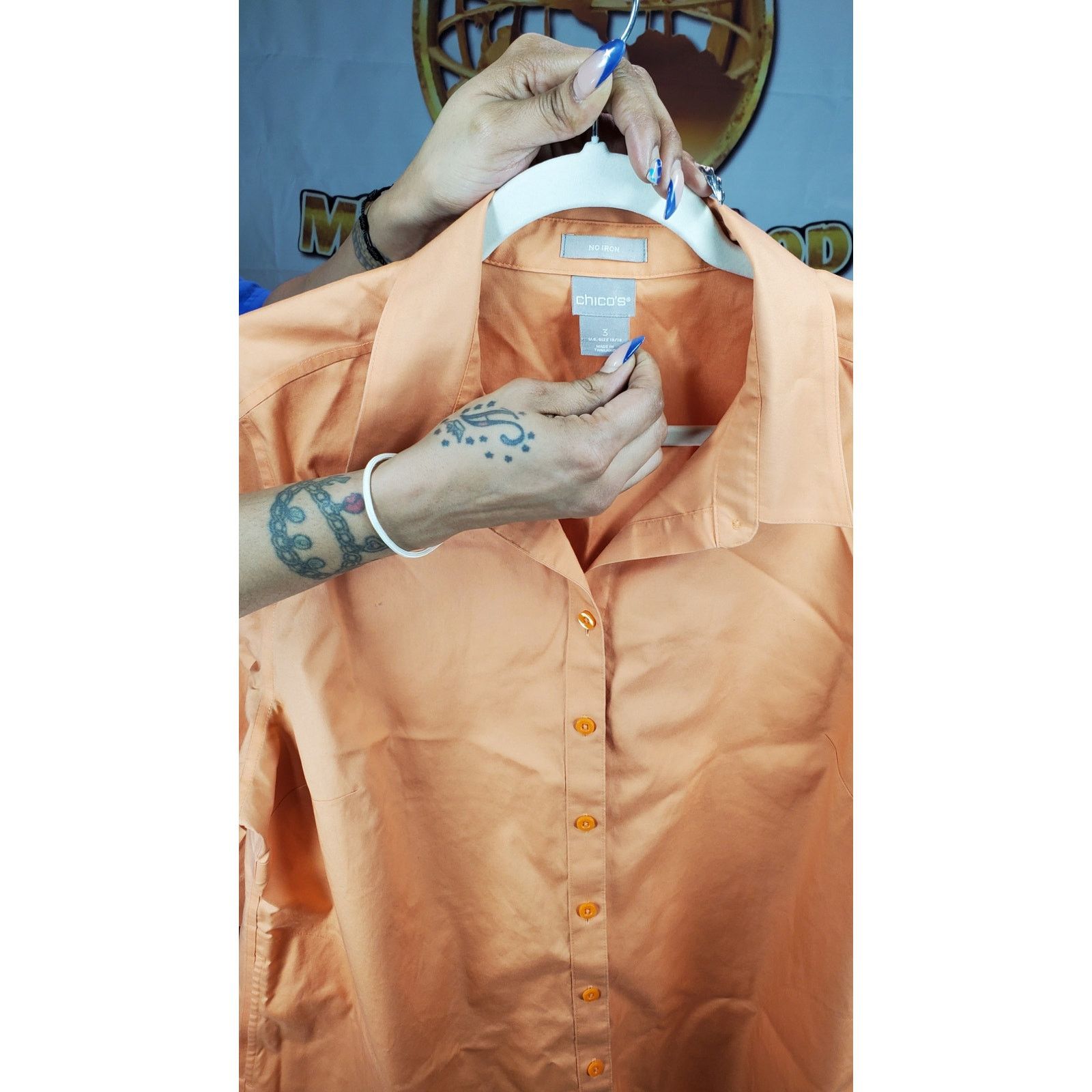 Chicos Chicos Orange No Iron Tunic Button Down Shirt 3 Size XXL / US 16-18 / IT 52-54 - 5 Thumbnail