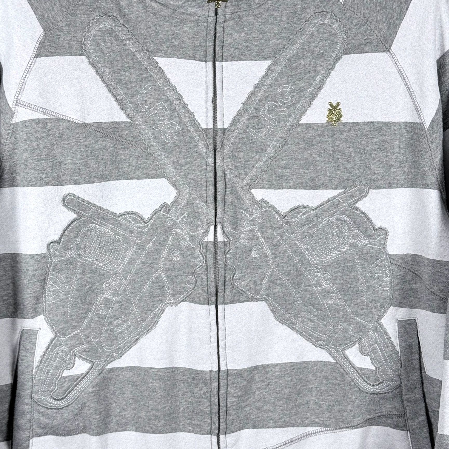 Vintage LRG Friday The 47th Hoodie Gray White Striped Chainsaw Applique Large VINTAGE? Size US L / EU 52-54 / 3 - 4 Thumbnail