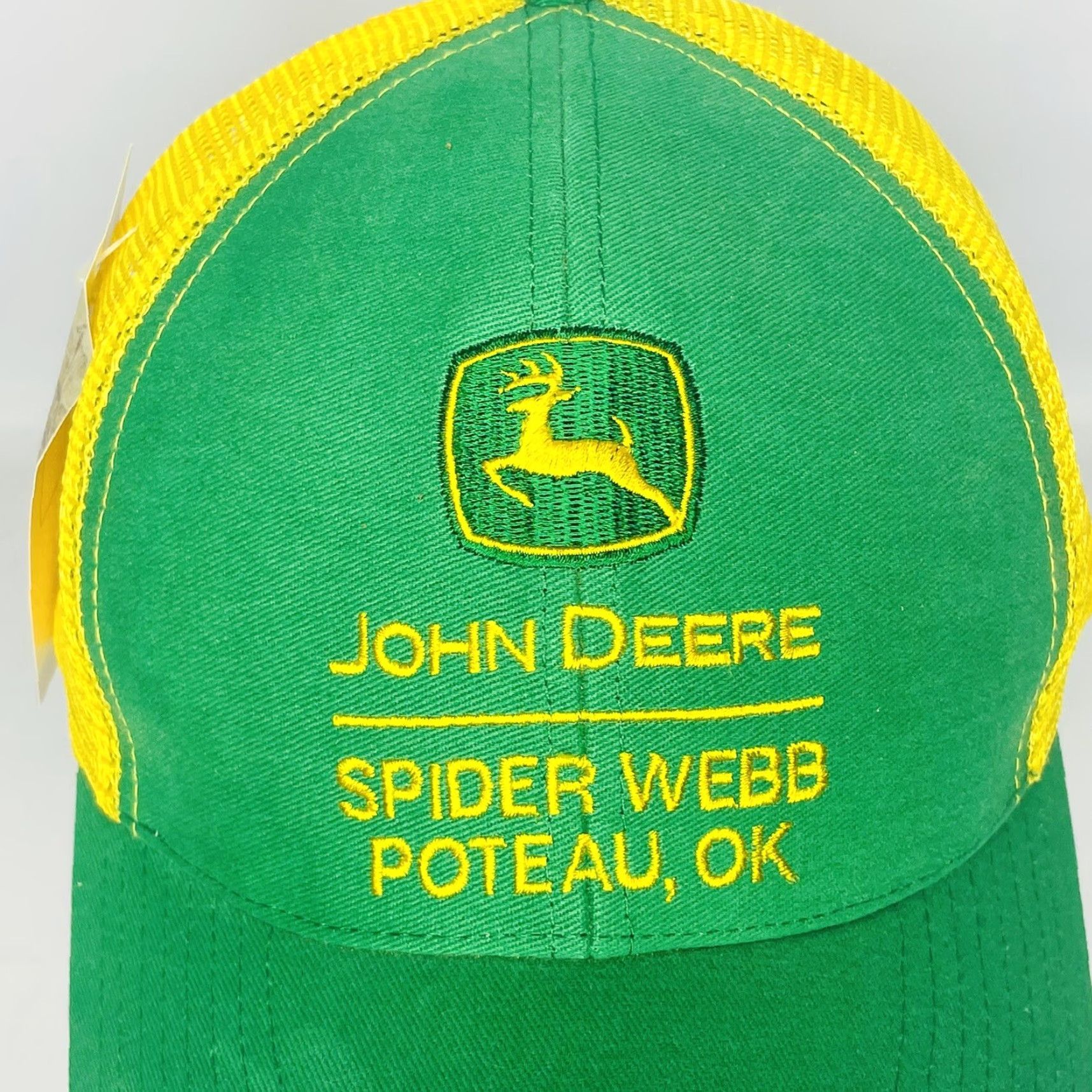 John Deere NWT John Deere Trucker Hat Spider Webb Adjustable Adult Size Green Yellow Size ONE SIZE - 3 Thumbnail