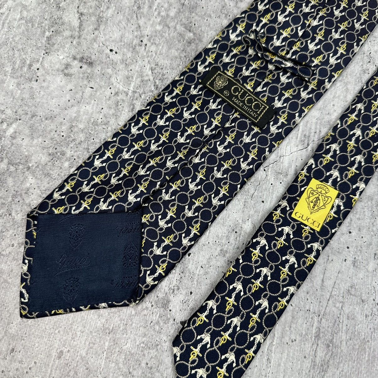 Vintage Vintage Gucci Tie Monogram Sea Anchor Silk Made In Italy Size ONE SIZE - 2 Thumbnail