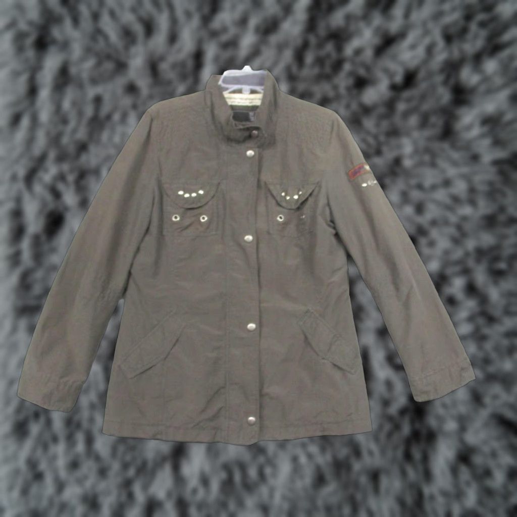 Olive Buffalo Jacket Womens L Olive Green Military Style Studded Pockets Shirt/Coat Texture: Cotton-Blend? Size L / US 10 / IT 46 - 1 Thumbnail