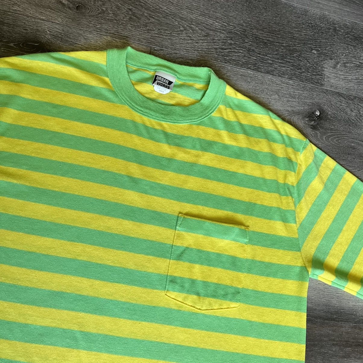 Vintage Vintage 1990s Green Yellow Striped Pocket Blank Tee Shirt Size US L / EU 52-54 / 3 - 2 Thumbnail
