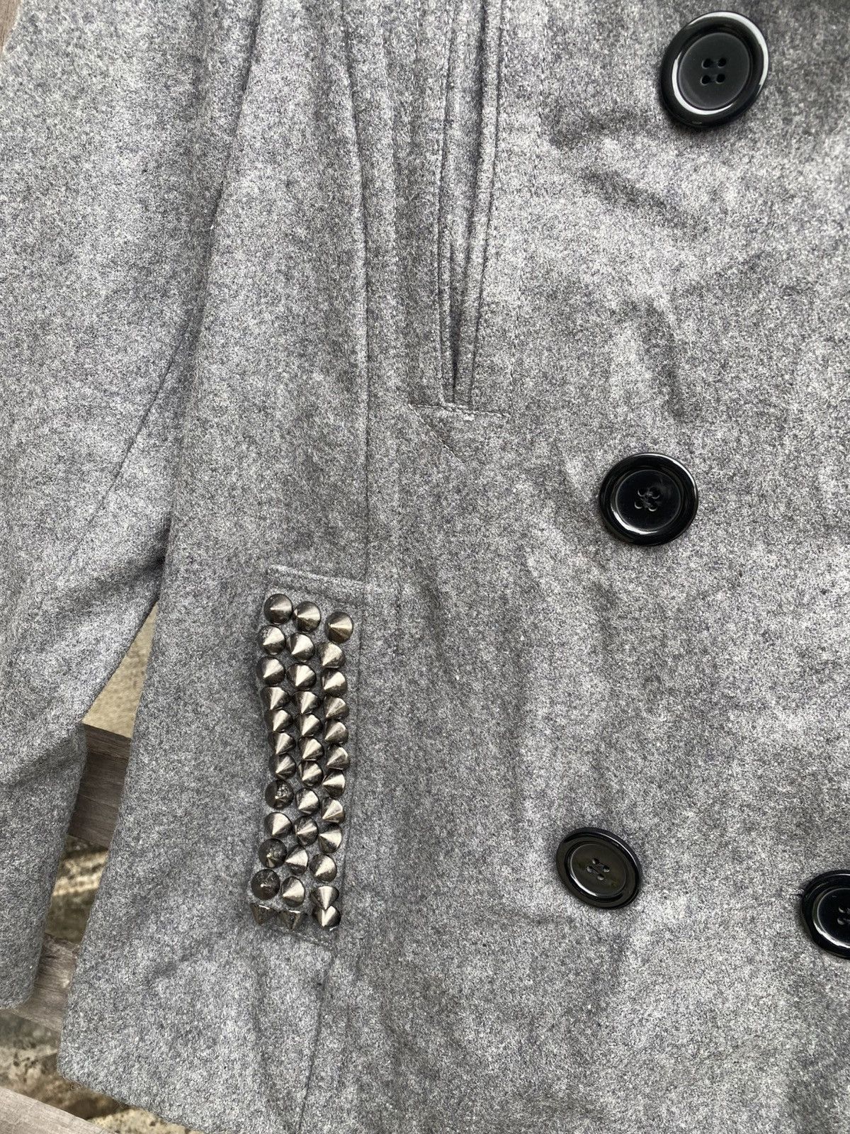 Japanese Brand × Vintage Wool-Blend Double-Breasted Peacoat Jacket - Studded Pocket Size S / US 4 / IT 40 - 4 Thumbnail