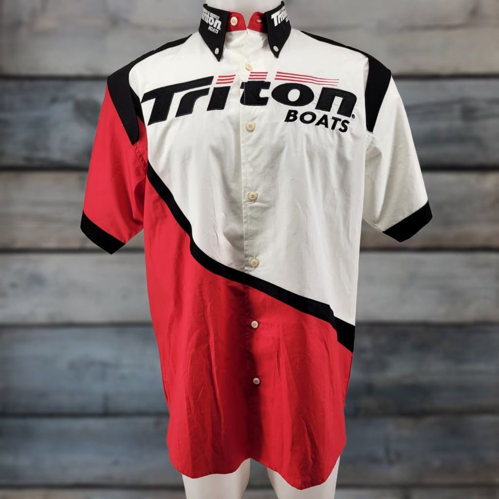 Vintage Team Triton Button Down Tournament Shirt Mens Med Red White Black Embroidered Size US M / EU 48-50 / 2 - 1 Thumbnail