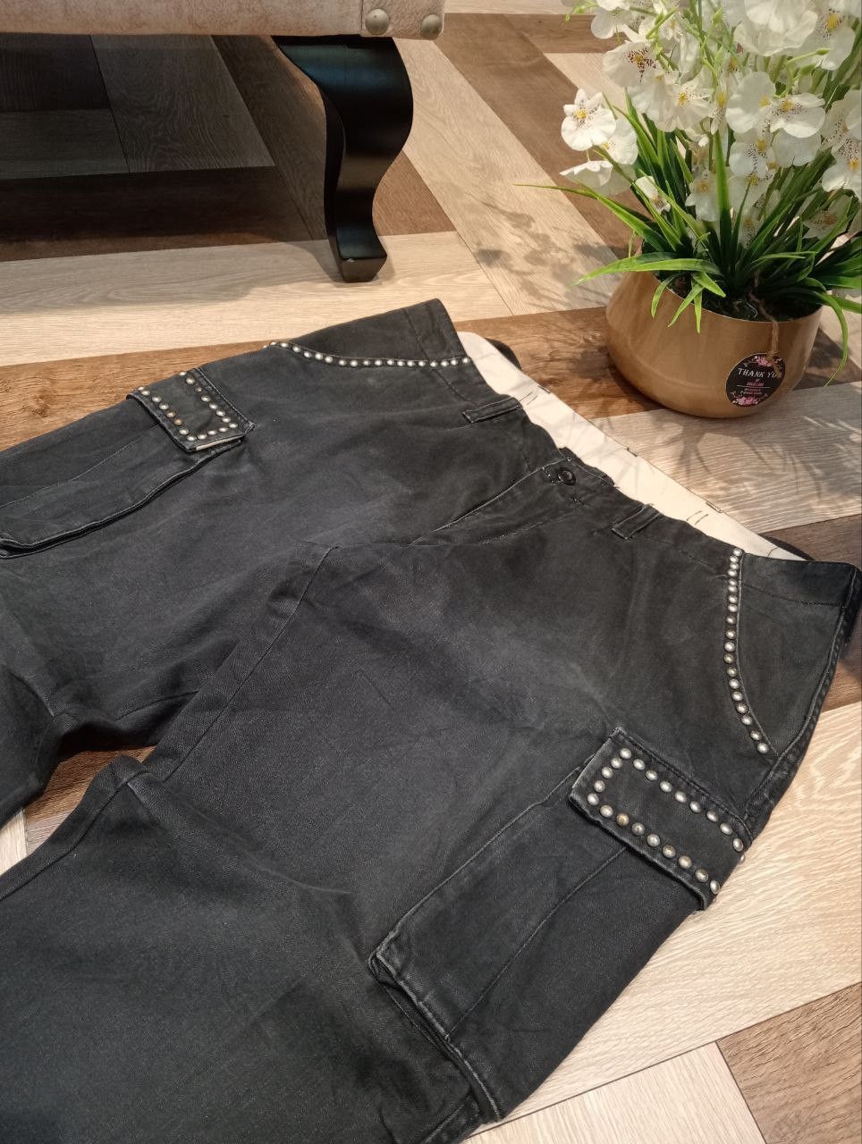 Japanese Brand POWER TO THE PEOPLE JAPAN FADED BLACK STUDDED CARGO PANTS Size US 36 / EU 52 - 4 Thumbnail