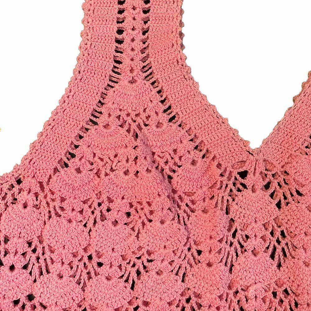 Designer Pre Owned Pink Hand Made Crocheted Blouse M Size M / US 6-8 / IT 42-44 - 3 Thumbnail