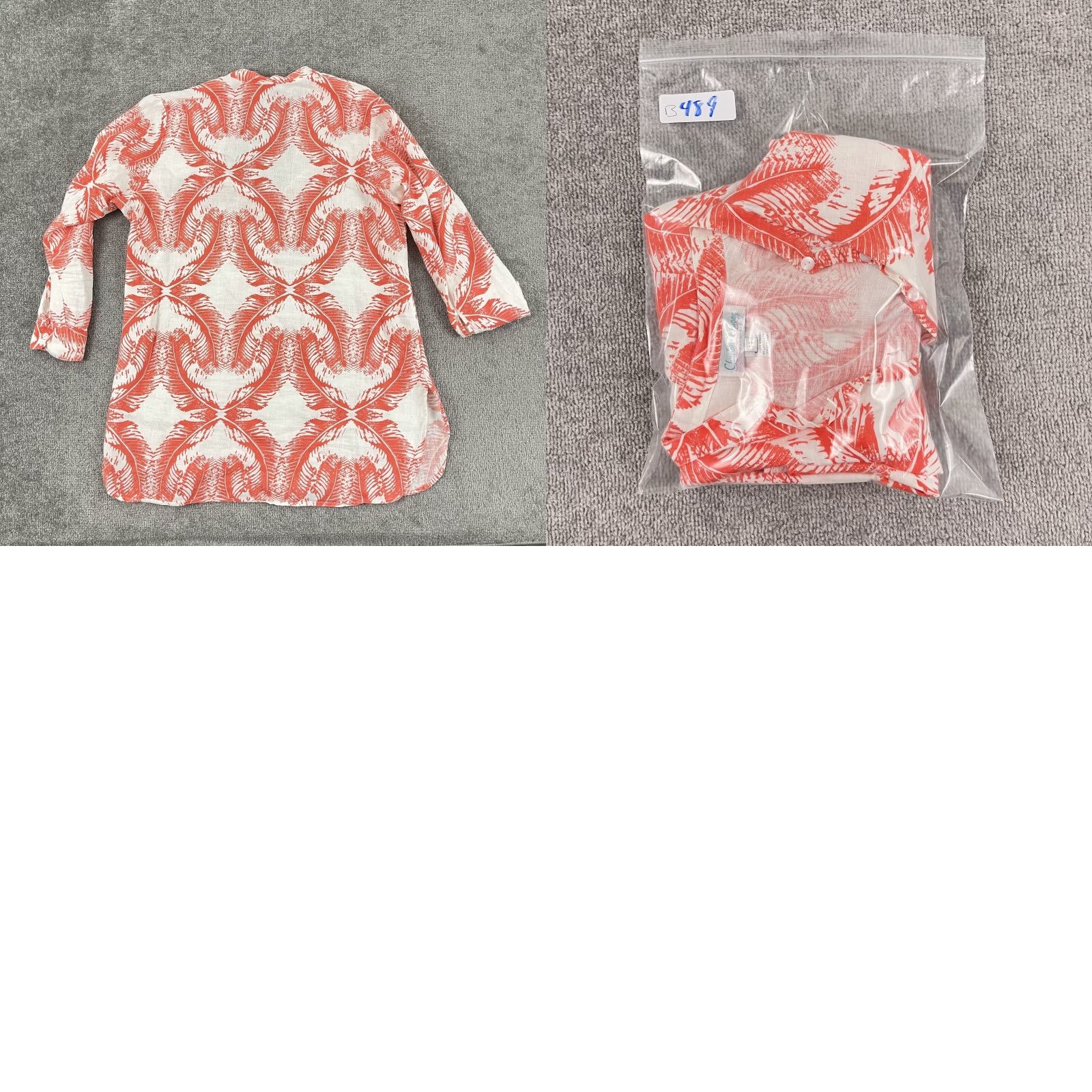 Vintage CHARLOTTE KELLOGG Shirt Womens Medium Linen White Orangish Red Floral Tunic Top Size M / US 6-8 / IT 42-44 - 8 Thumbnail