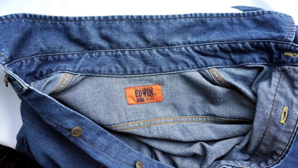 Edwin 🔥Vintage EDWIN 503 Orange Tab Long Sleeve Denim Shirt Size US L / EU 52-54 / 3 - 9 Thumbnail