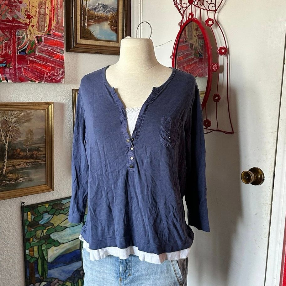 Other white stag dark blue layered long sleeve top Size L / US 10 / IT 46 - 1 Thumbnail