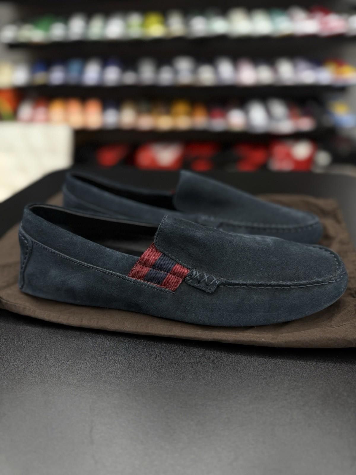 Gucci Gucci Men Blue Suede Slip On Loafer Shoe $1075 9.5G/10US Size US 10 / EU 43 - 1 Thumbnail