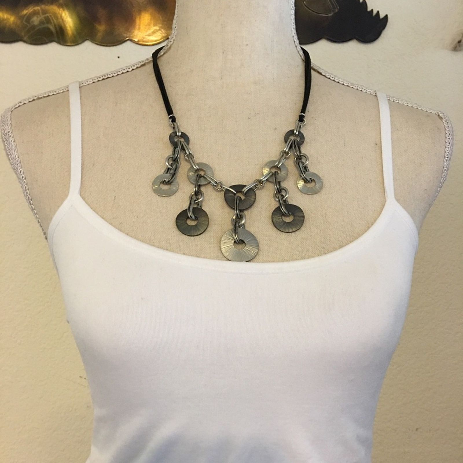 Jewelry Silver tone coin button corded necklace Size ONE SIZE - 3 Thumbnail