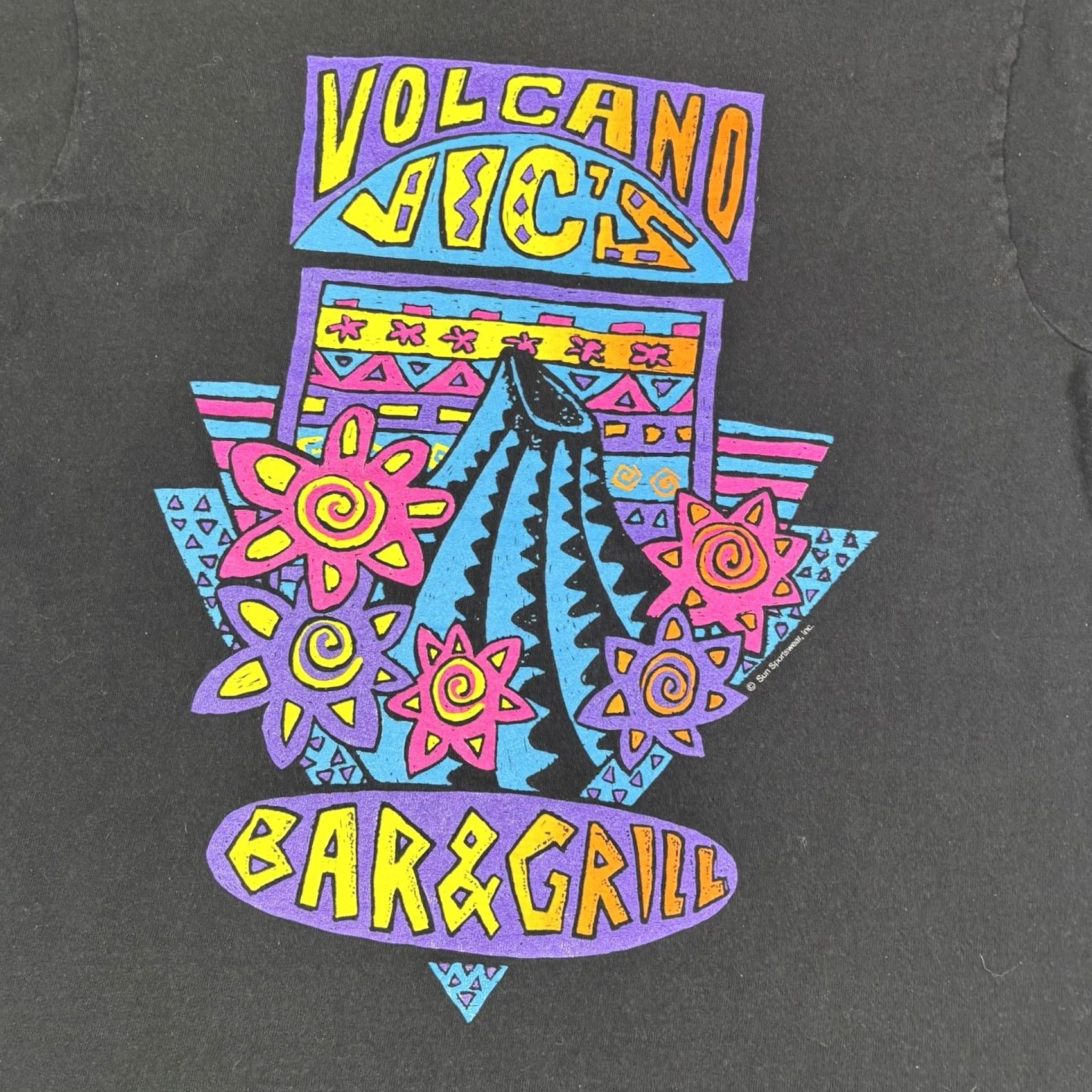 Fruit Of The Loom VINTAGE 90s Volcano Vics Bar Art T Shirt Mens XL Black Cotton Graphic Print Crew Neck Short Sleeve Vintage Yes Fruit of the Loom Regular Size XL Mens Size US XL / EU 56 / 4 - 3 Thumbnail