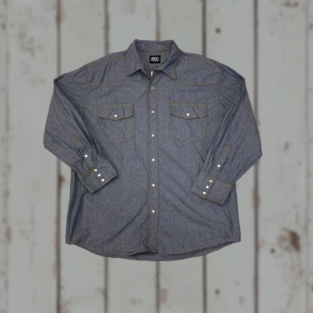 Vintage Key Shirt Western Pearl Snap Chambray Pockets SS Cotton Cowboy Size XL Blue Men Regular Adult Mens Size US XL / EU 56 / 4 - 1 Thumbnail