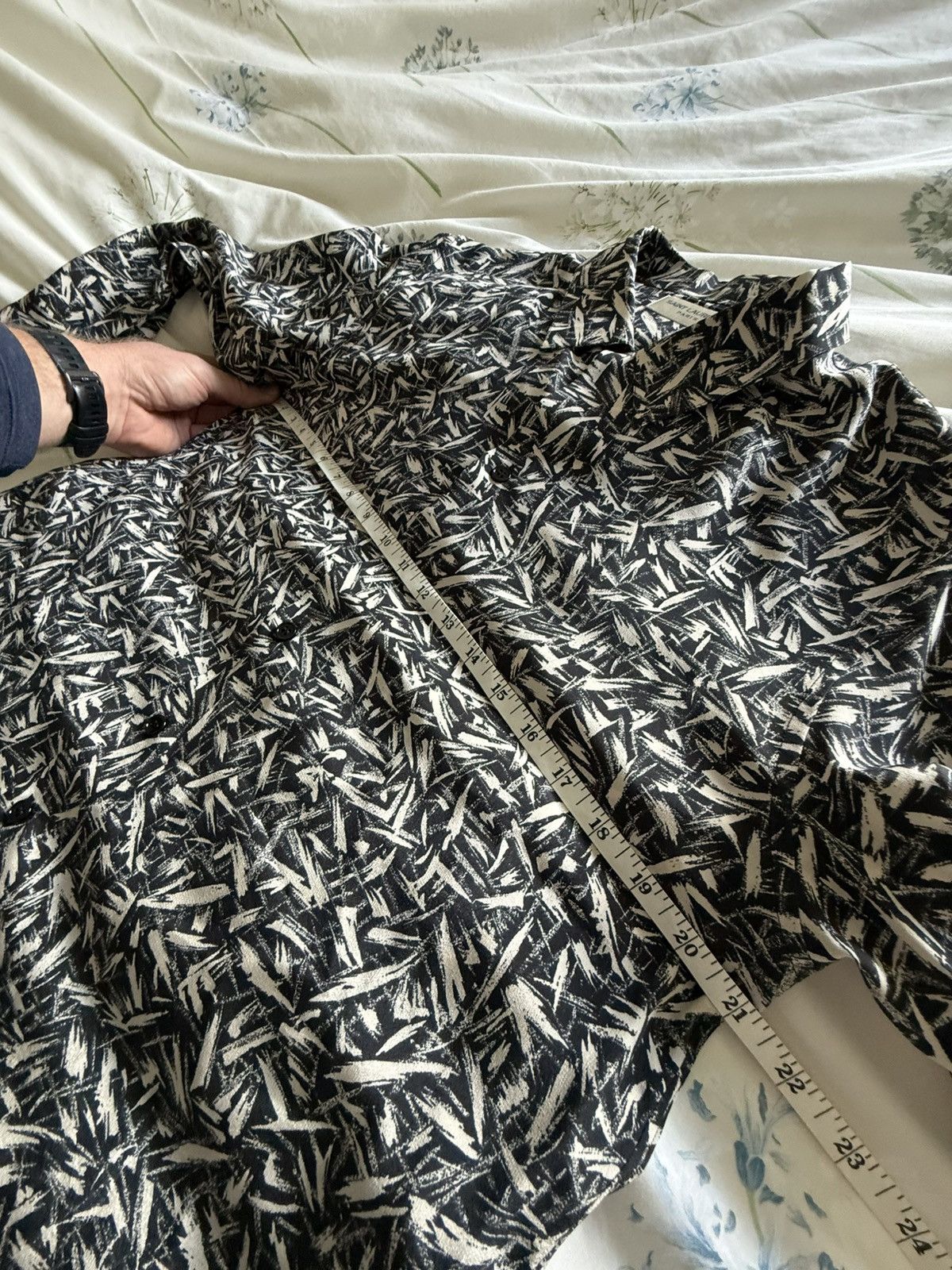 Saint Laurent Paris SS14 Saint Laurent Black white Brush squiggle silk shirt Size US M / EU 48-50 / 2 - 5 Thumbnail