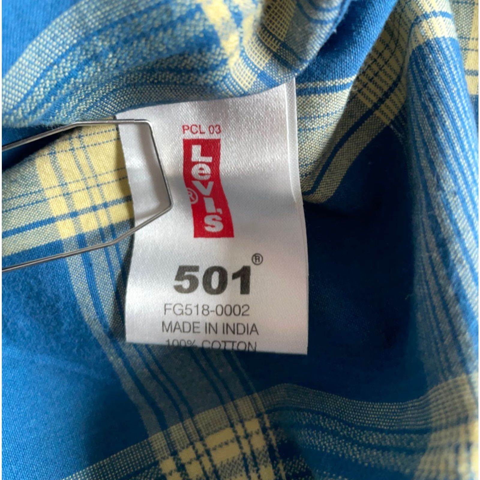 Levi's Levi's 501 Plaid Shirt Mens XL Blue Yellow Western Metal Buttons (2XL Tag) Size US XL / EU 56 / 4 - 4 Thumbnail