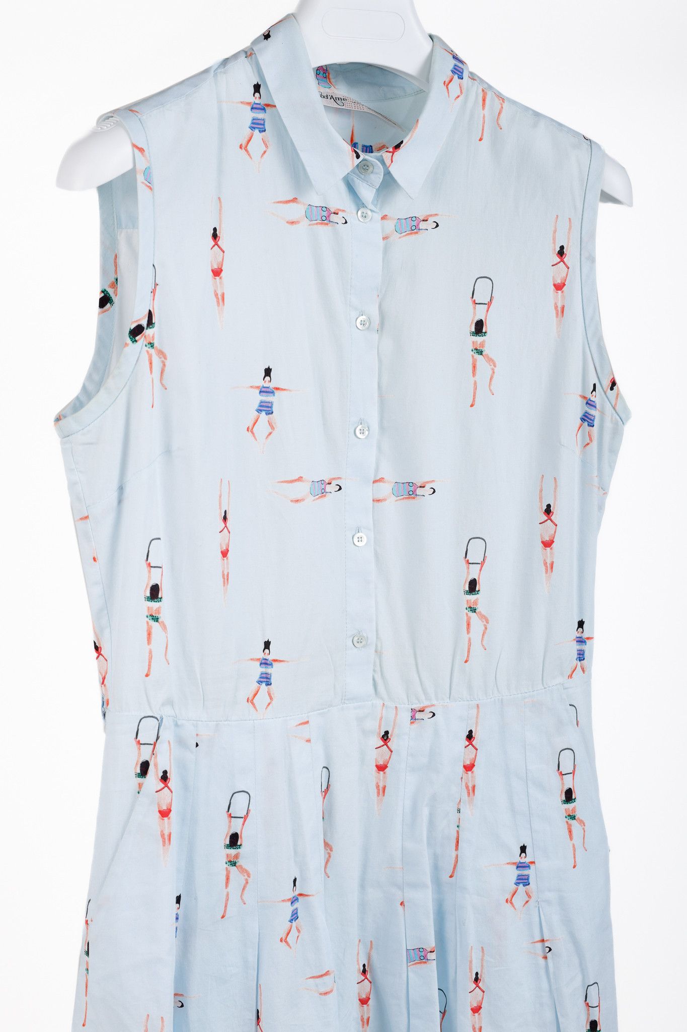 Designer Ottod’Ame Swimmers Blue Sleeveless Poplin Shirtdress Size L / US 10 / IT 46 - 3 Thumbnail