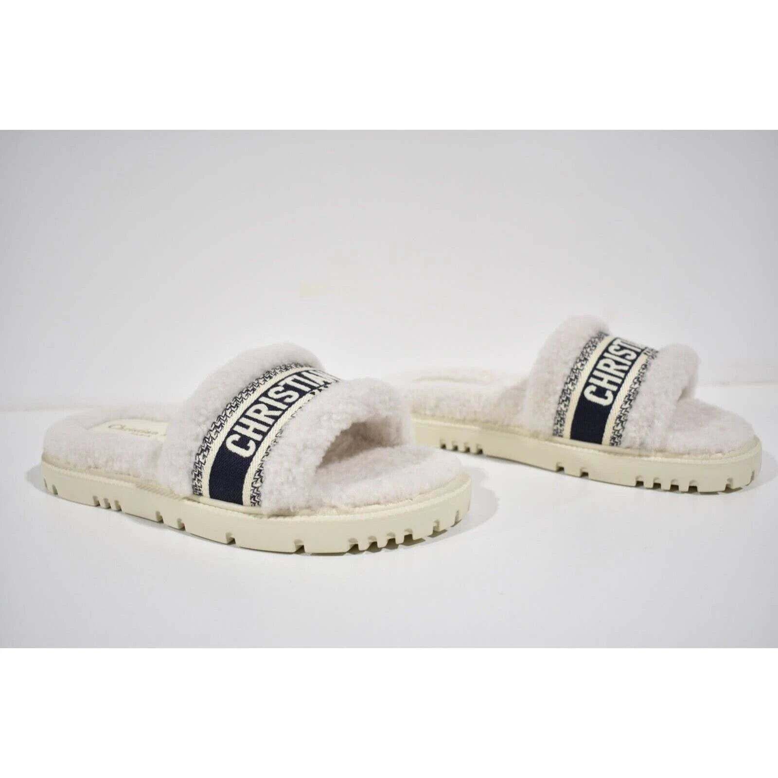 Dior Dway Shearling Fur Logo Chunky Slide Flat Sandal 40 Size US 10 / IT 40 - 4 Thumbnail