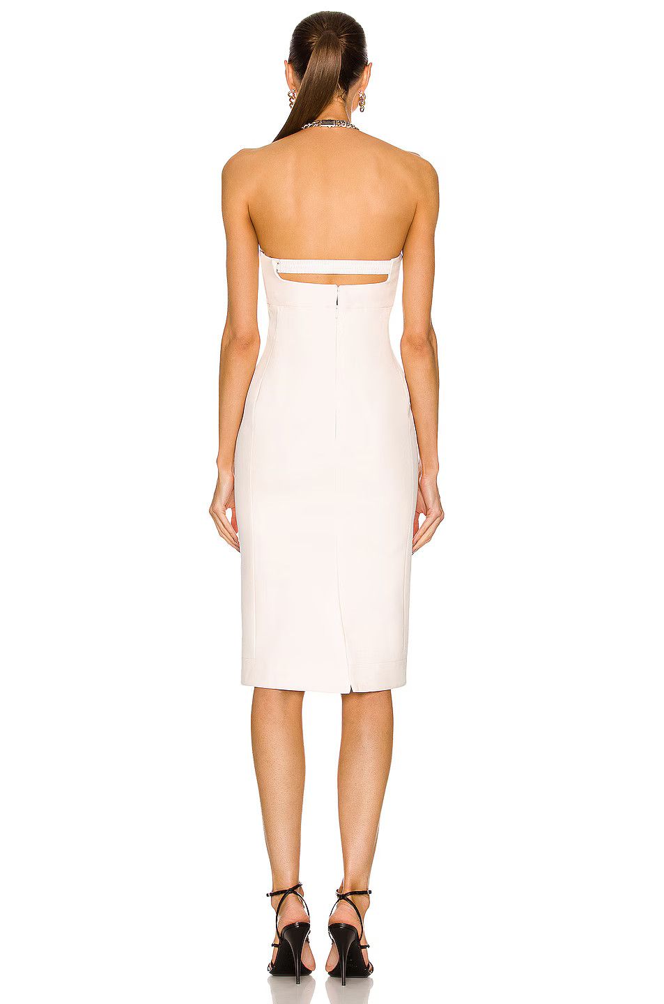 Saint Laurent Paris o1tp1o1224 Cut Out Midi Dress In Satin Crepe in White Size L / US 10 / IT 46 - 3 Thumbnail