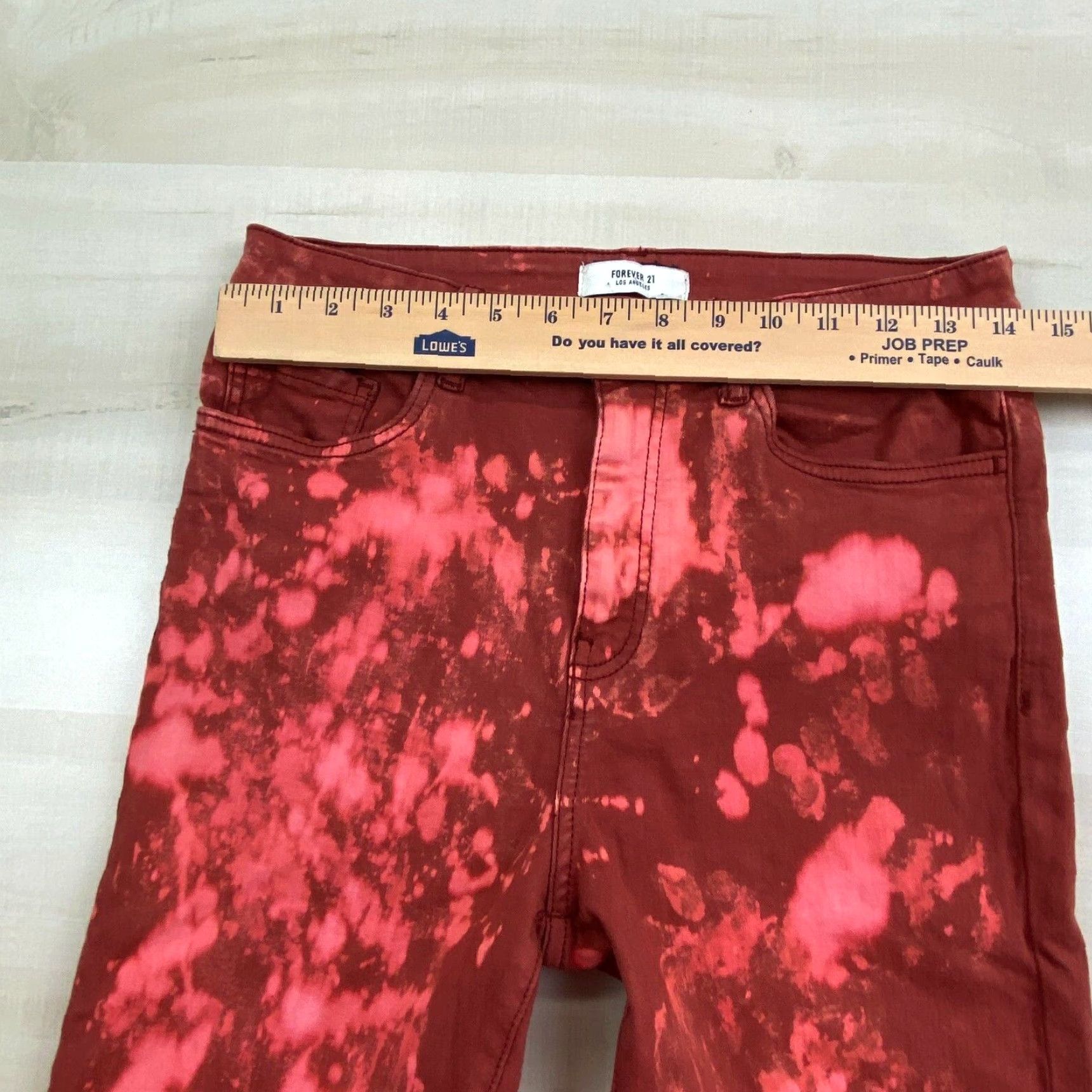 Forever 21 Forever 21 Womens High Rise Skinny Jeans 29 Red Bleach Splattered Raw Hems Cotton Blend Regular Fit Size 29" - 7 Thumbnail