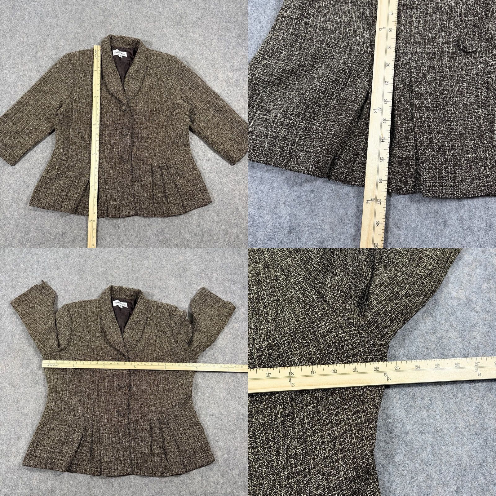 Vintage Danny & Nicole Tweed Blazer Jacket Women's Size 18 Brown Lined Career Fit Pleats Size XXL / US 16-18 / IT 52-54 - 8 Thumbnail