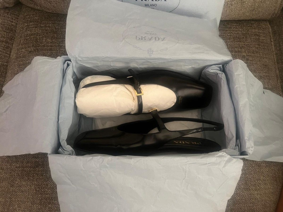 Prada Black Prada leather square toe slingback ballerina shoes Size US 8 / IT 38 - 7 Thumbnail