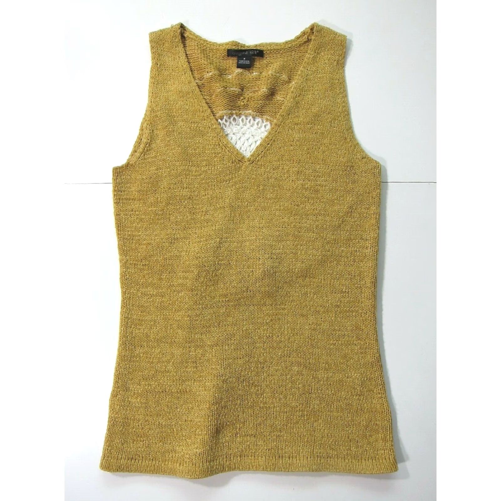 Vintage August Silk Mustard Yellow Knit White Embroidered V-Neck Sleeveless Sweater M Size M / US 6-8 / IT 42-44 - 6 Thumbnail