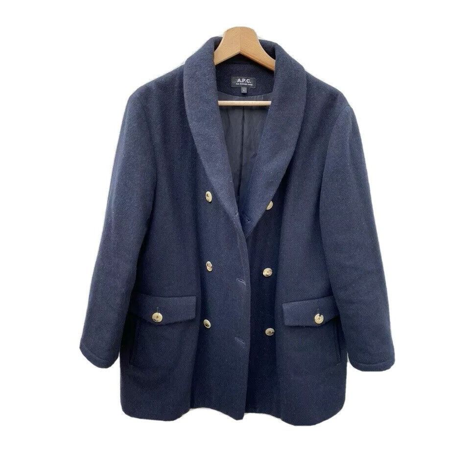 A.P.C. Navy Wool PeaCoat Size L / US 10 / IT 46 - 1 Thumbnail