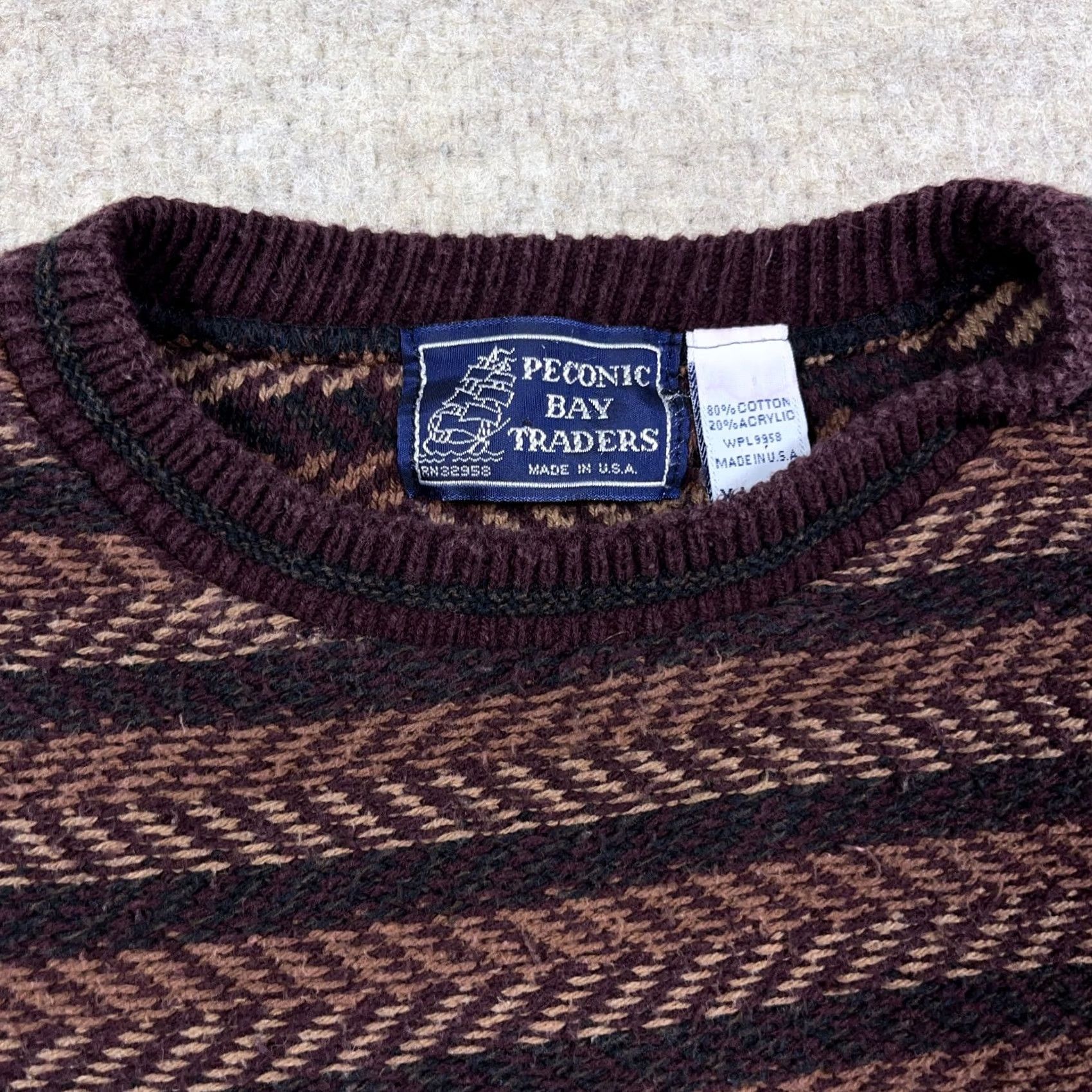Vintage VINTAGE Grandpa Sweater Men XL Maroon Heavy Knit Herringbone Geometric 90s USA Crew Neck Pullover Size US XL / EU 56 / 4 - 3 Thumbnail