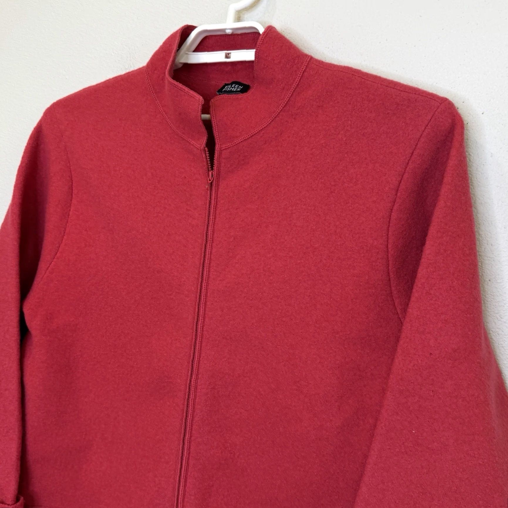 Eileen Fisher VINTAGE Eileen Fisher Pea Coat Jacket Women's Large Red 100% Wool Full Zip Pockets Size L / US 10 / IT 46 - 2 Thumbnail