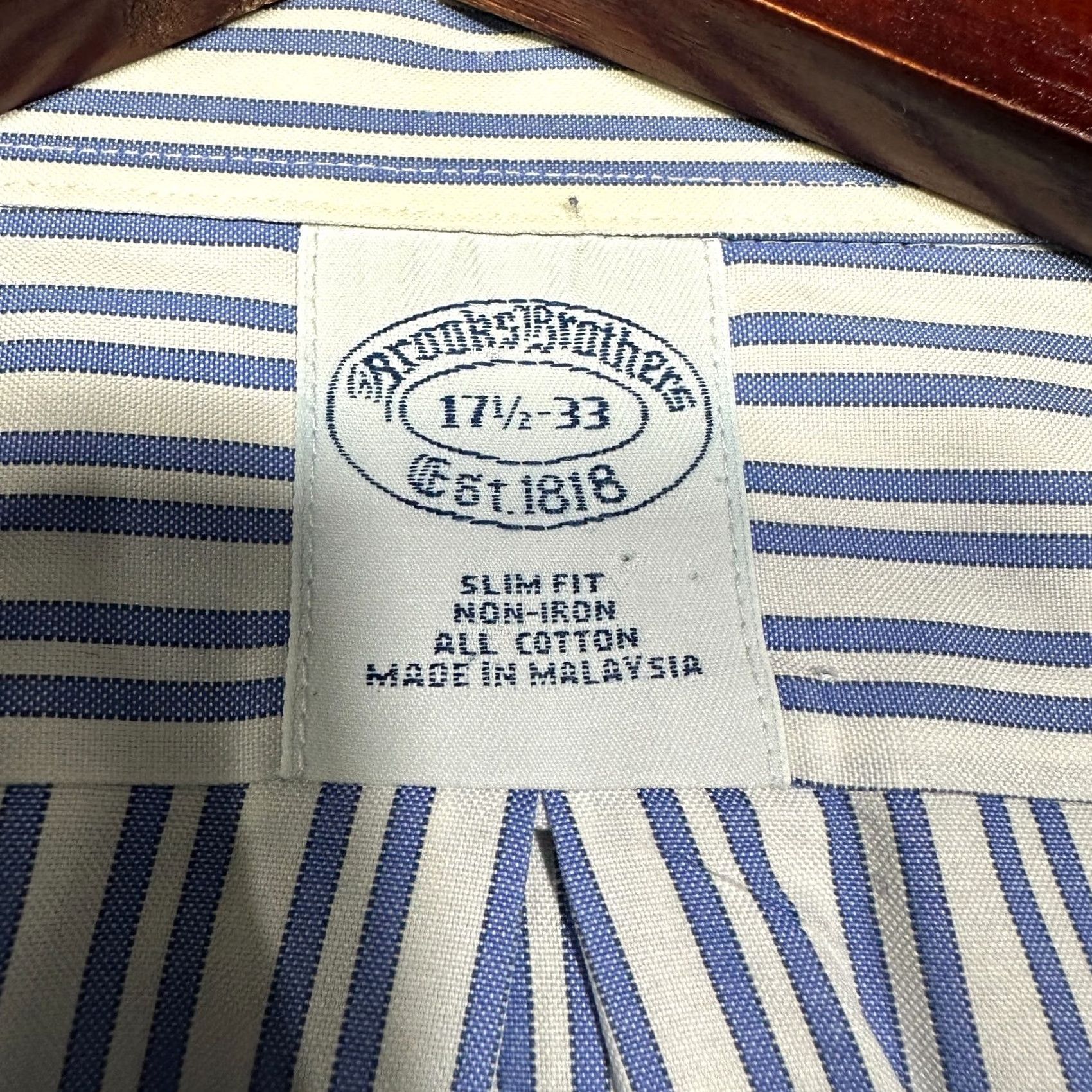 Brooks Brothers Brooks Brothers Shirt Slim 17.5 Blue White Stripe Non-Iron Button-Up Long Sleeve Collared Pocket Mens Regular Size 17.5 Cotton Size US XXL / EU 58 / 5 - 6 Thumbnail