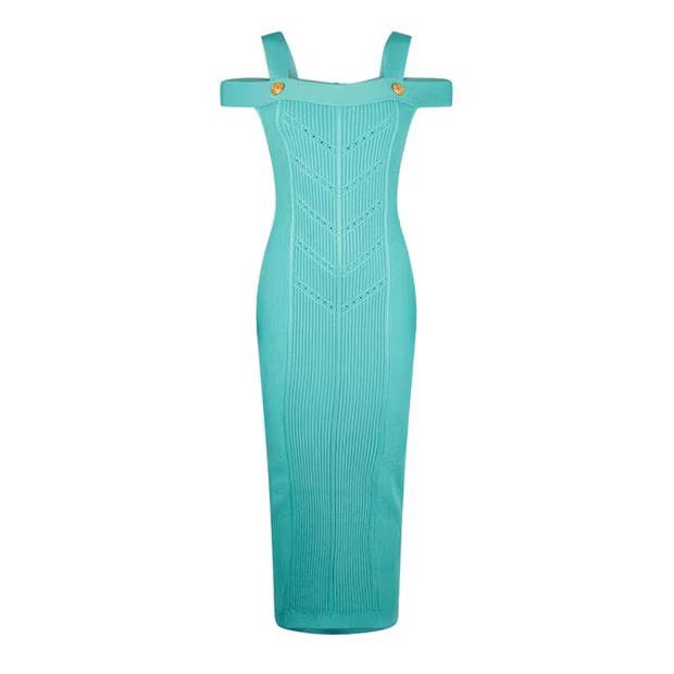 Balmain o1g2r1mq0924 Strp Dress in Mint Blue Size XS / US 0-2 / IT 36-38 - 1 Thumbnail