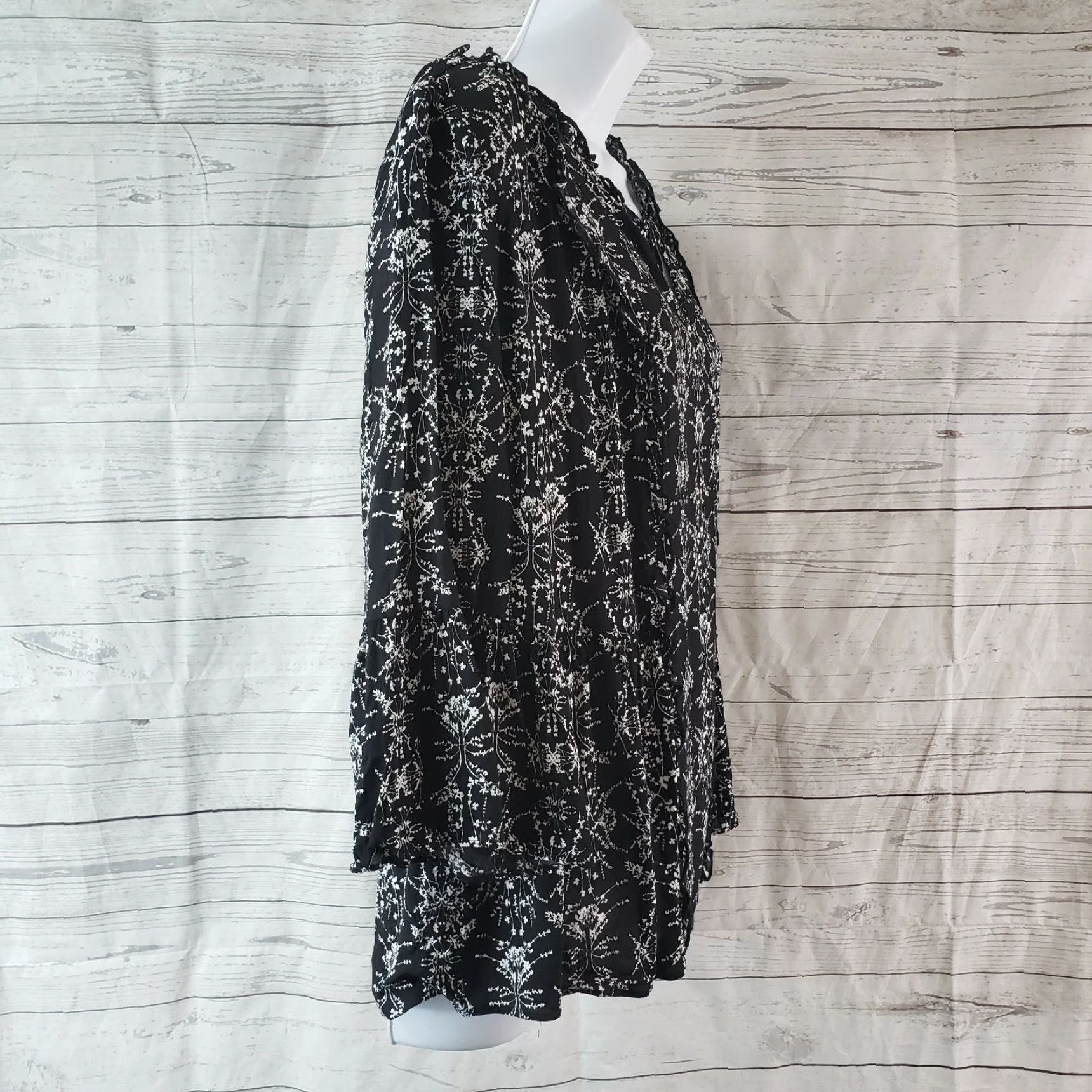 Vintage Caslon Womens Top Size S Black White Floral Ruffles Long Sleeve Blouse Size S / US 4 / IT 40 - 3 Thumbnail