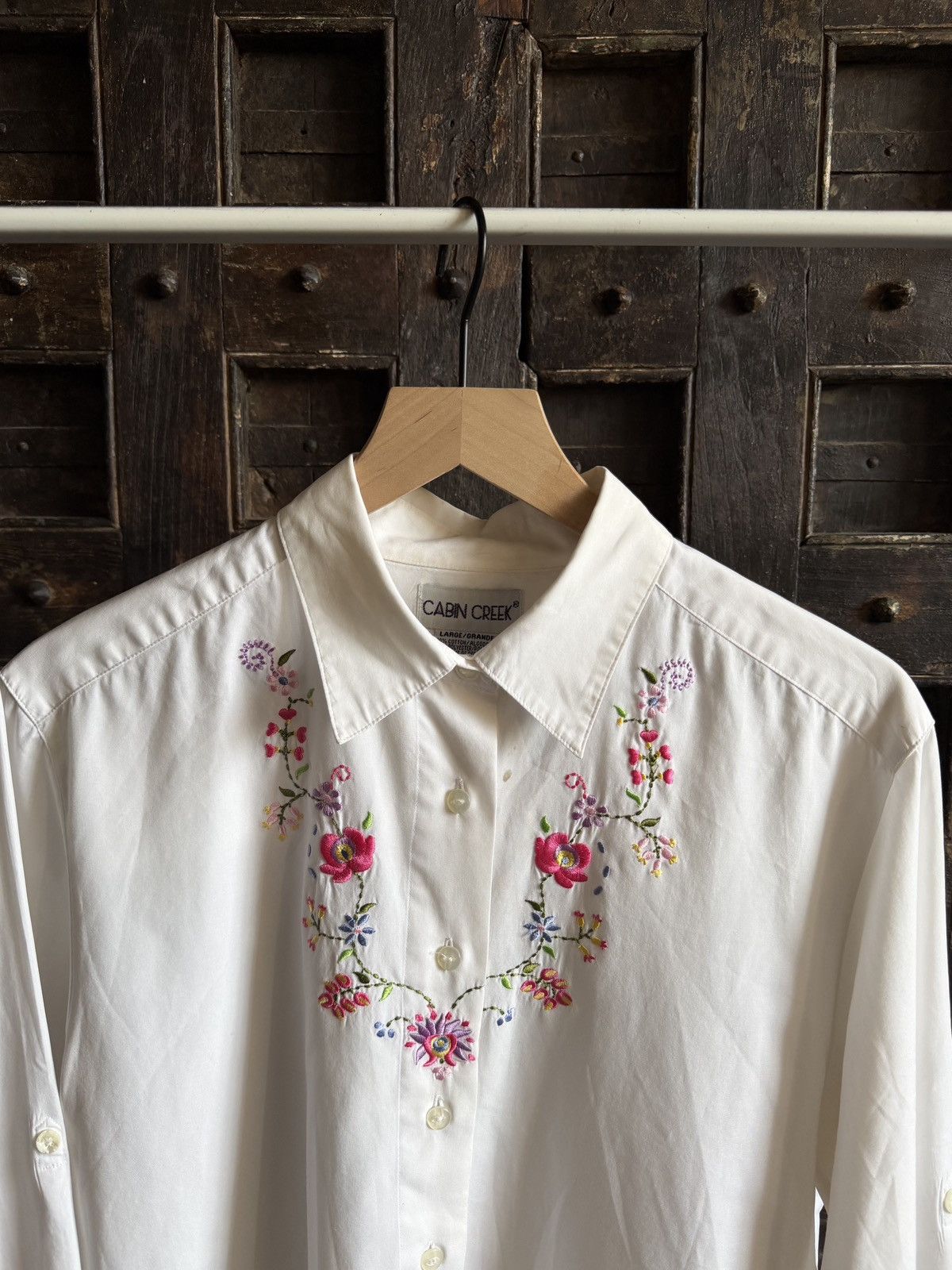 Other Vintage floral embroidered white button up shirt (Large) Size L / US 10 / IT 46 - 2 Thumbnail