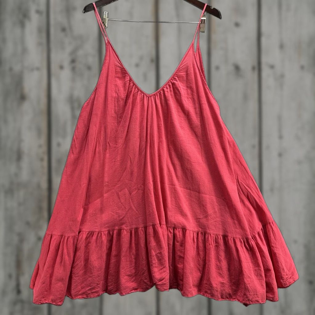 9seed Resort Tank Dress Womens One Size Pink Cotton Ruffle V-Neck Sleeveless Short Dress 90s Event Casual Party/Cocktail (Adult) Womens