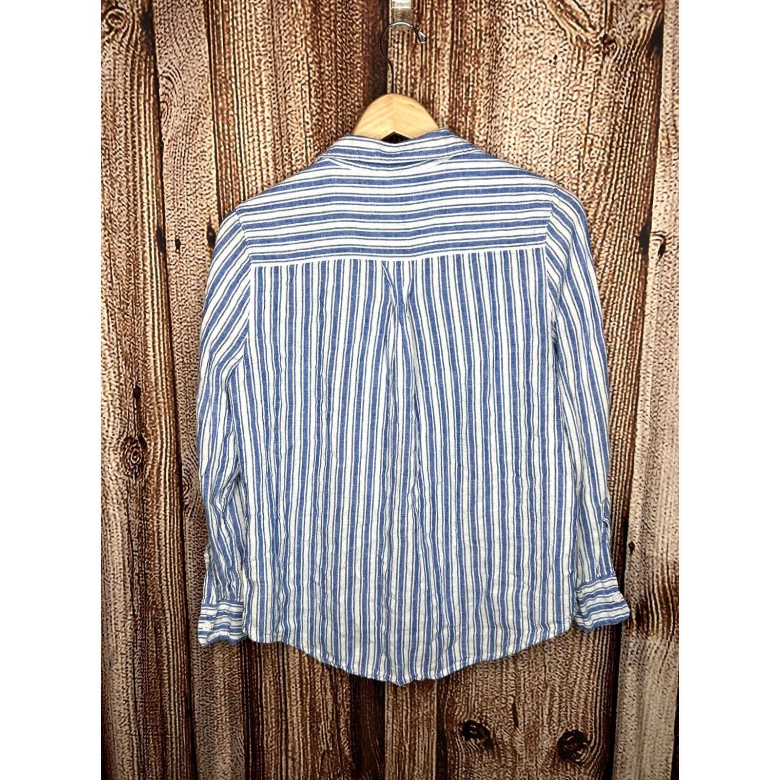 Vintage LOLA RIVER Shirt Womens M Blue White Striped Button Up Long Sleeve Cotton Size M / US 6-8 / IT 42-44 - 3 Thumbnail
