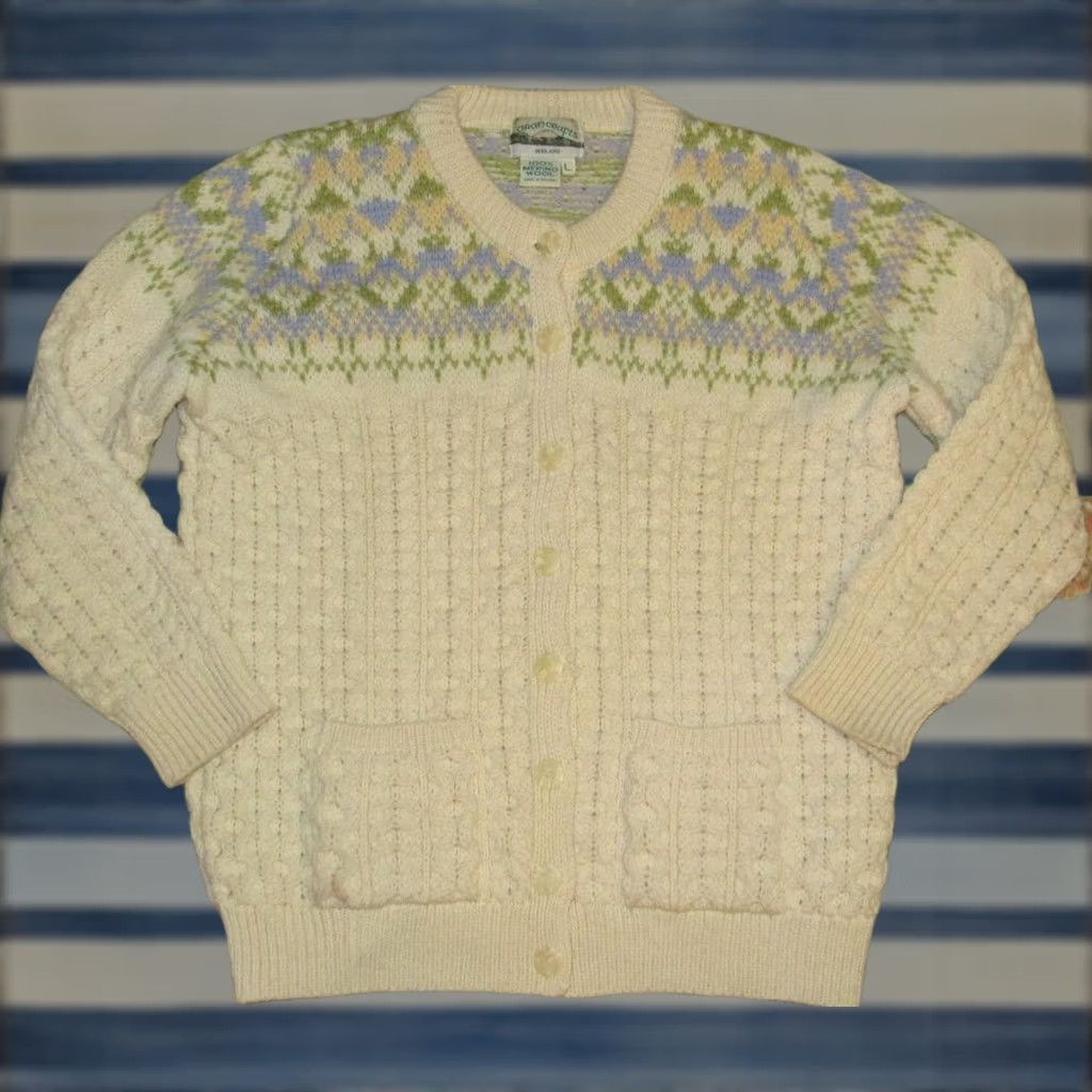 Vintage ARAN CRAFTS Ireland Merino Wool Cardigan Large Cardigan Women L Ivory Merino Wool Made In Ireland Womens Size L / US 10 / IT 46 - 1 Thumbnail