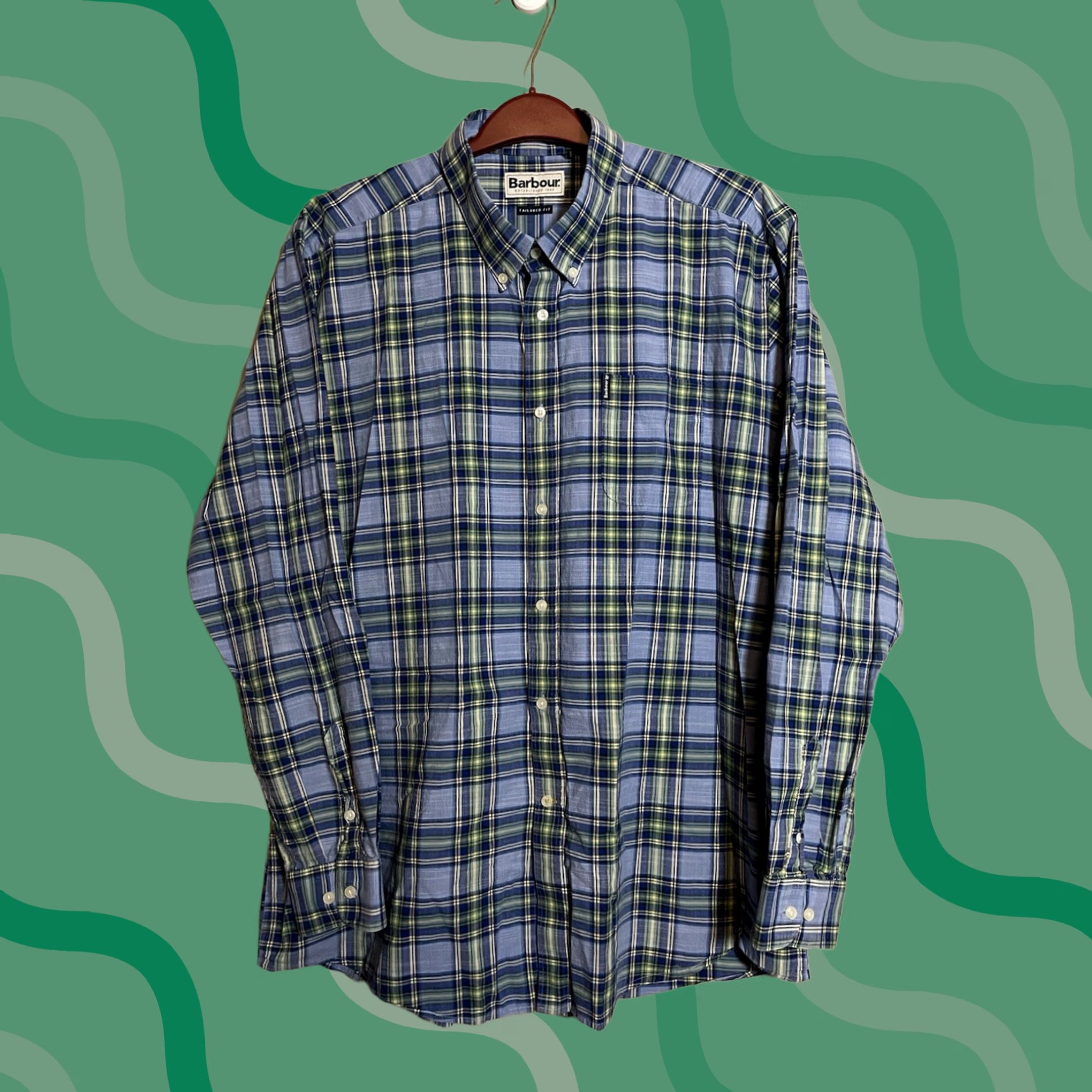 Barbour Barbour Shirt Button-Up 100% Cotton Tailored Fit Blue Plaid XL Men's Button-Down Collar Vintage No Size US XL / EU 56 / 4 - 1 Thumbnail